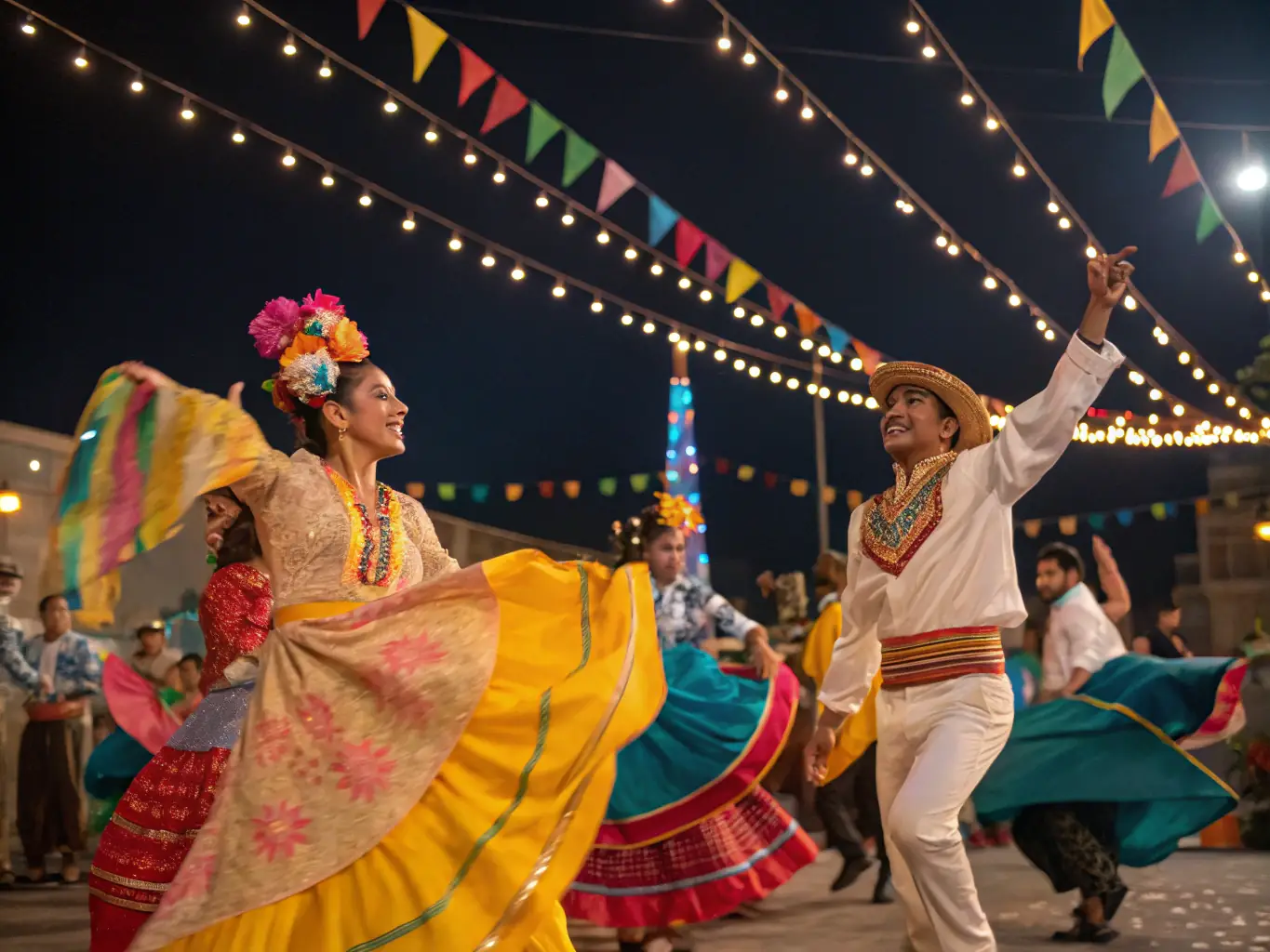 A vibrant scene from a local cultural festival organized by the organization, featuring traditional music, dance, and food, showcasing the organization's role in promoting cultural heritage and community spirit.