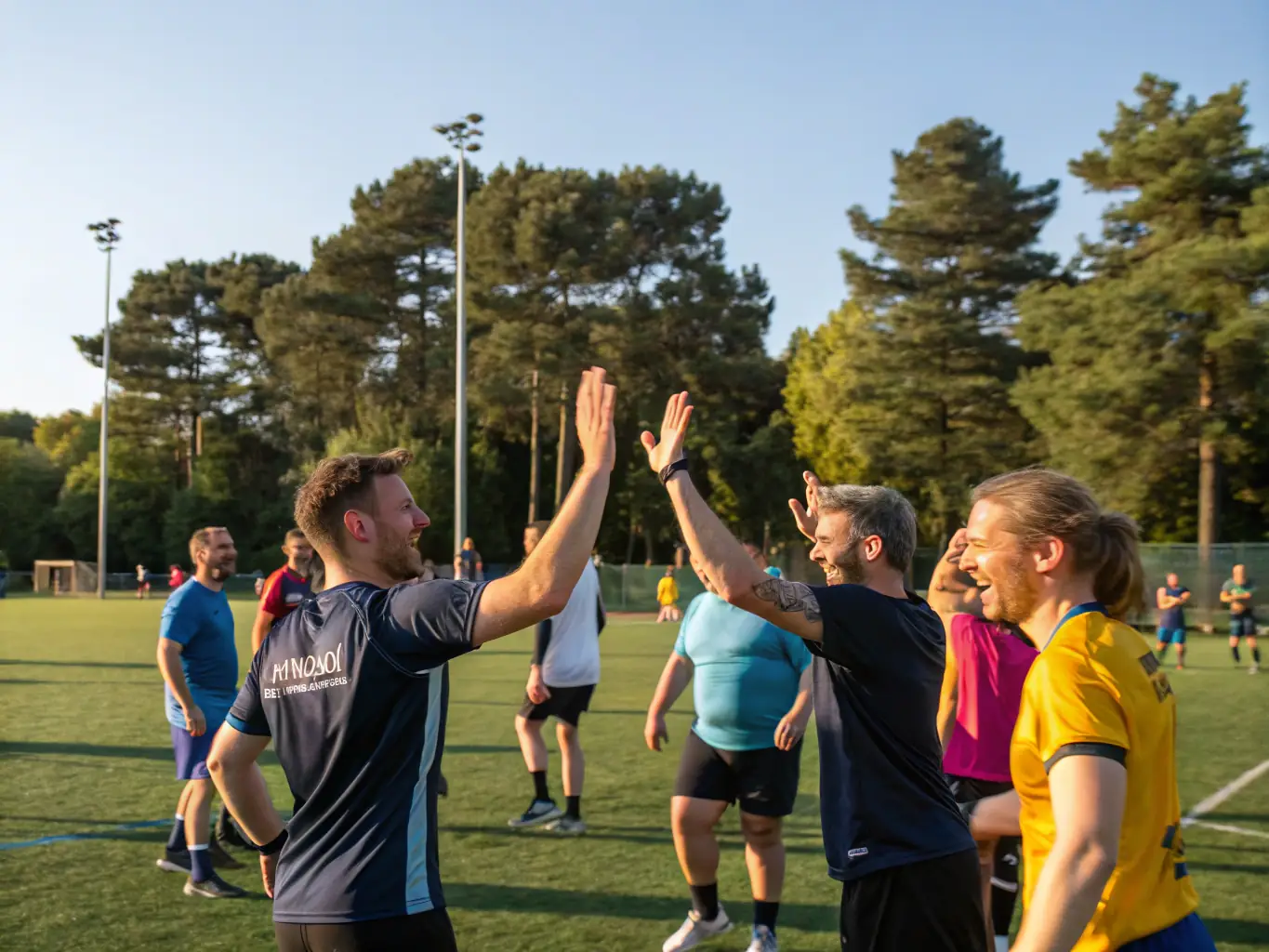 A team of local residents participating in a sports event organized by FOYER RURAL NANCRASSIEN, promoting physical activity and community spirit.